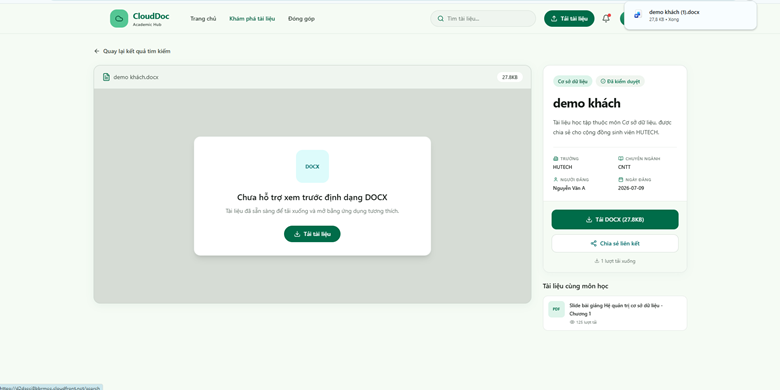 Preview and download screen for an approved document